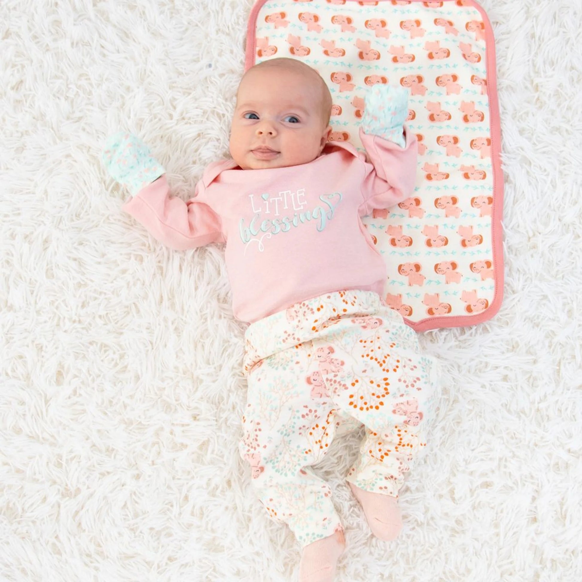 16-Piece Baby Layette Newborn Clothing Gift Set for 3 to 6 Months, Floral Elephant