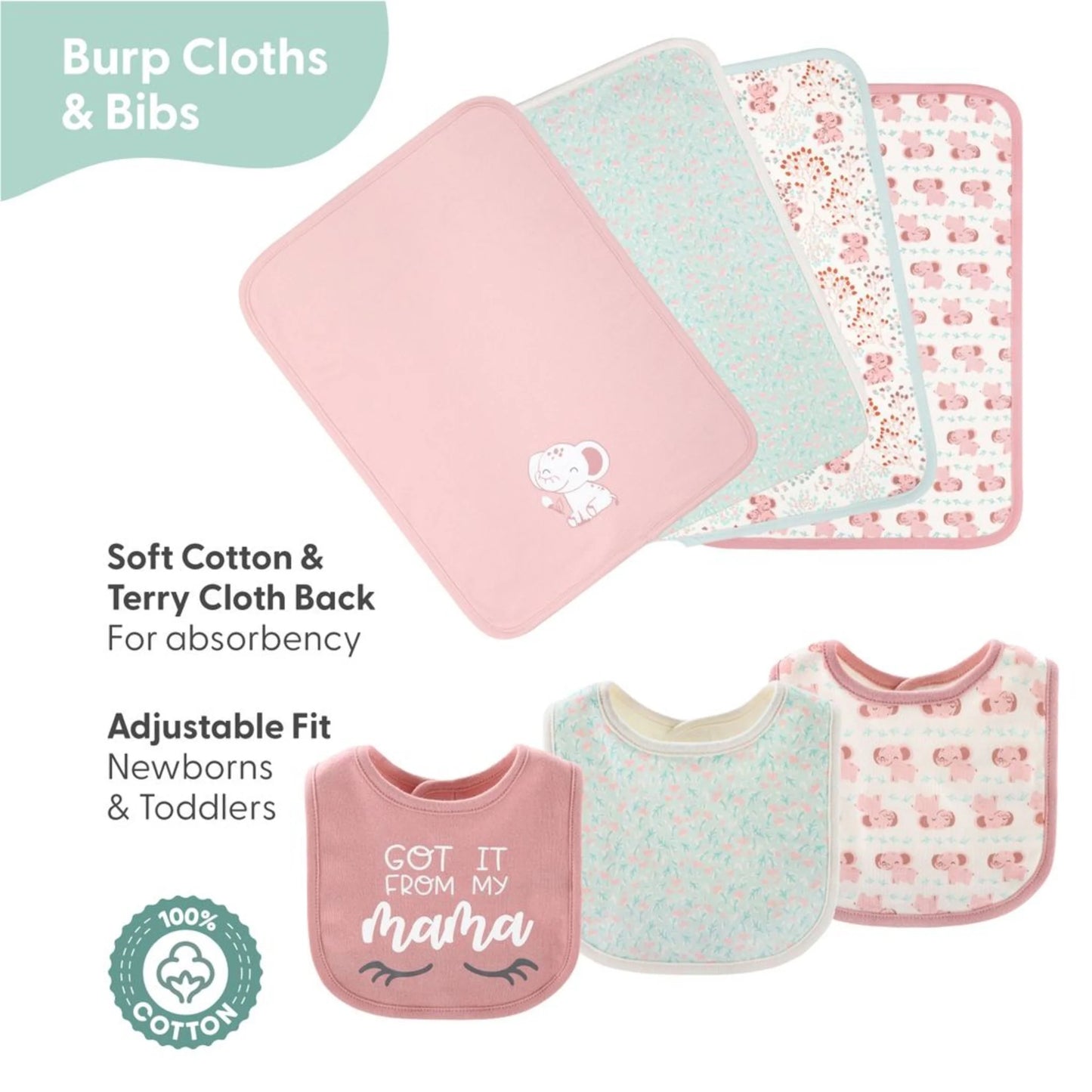 16-Piece Baby Layette Newborn Clothing Gift Set for 3 to 6 Months, Floral Elephant