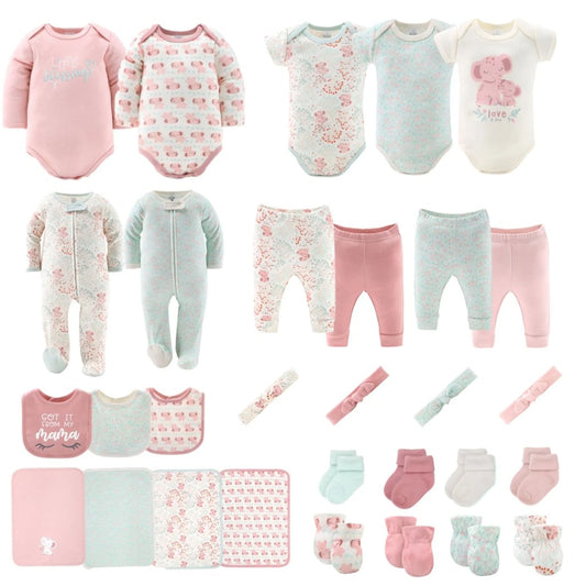 16-Piece Baby Layette Newborn Clothing Gift Set for 3 to 6 Months, Floral Elephant